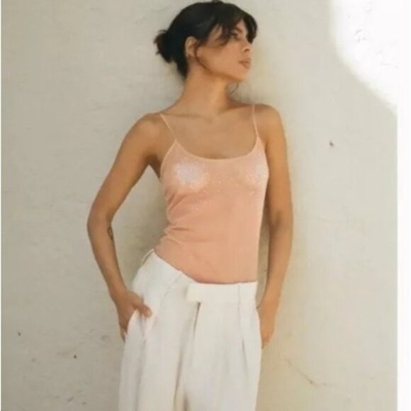 Zara Sheer Nude Mesh Bodysuit W/ Rhinestone Detail Spaghetti Straps S - Picture 1 of 6